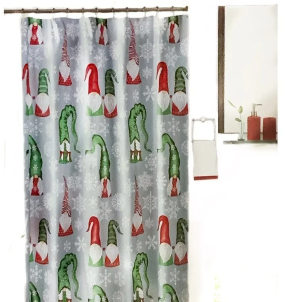 Christmas Bathroom Gnome Ensemble Set Santa Snowy Day 15 Piece Grey Multicolor